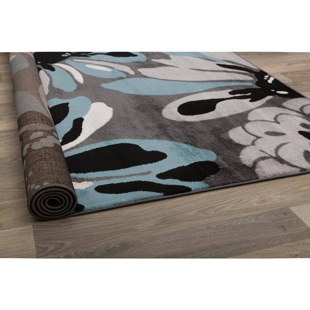 Modern Floral Flowers Blue 5 ft. 3 in. x 7 ft. 3 in. Indoor Area Rug - Hercitys