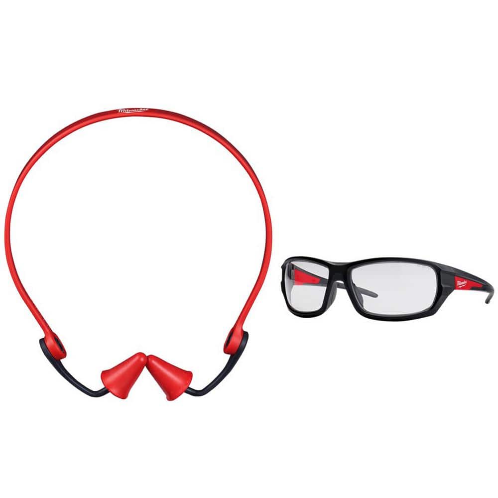 Banded Reusable Earplugs with 25 dB Noise Reduction and Performance Safety Glasses with Clear Fog-Free Lenses - Hercitys