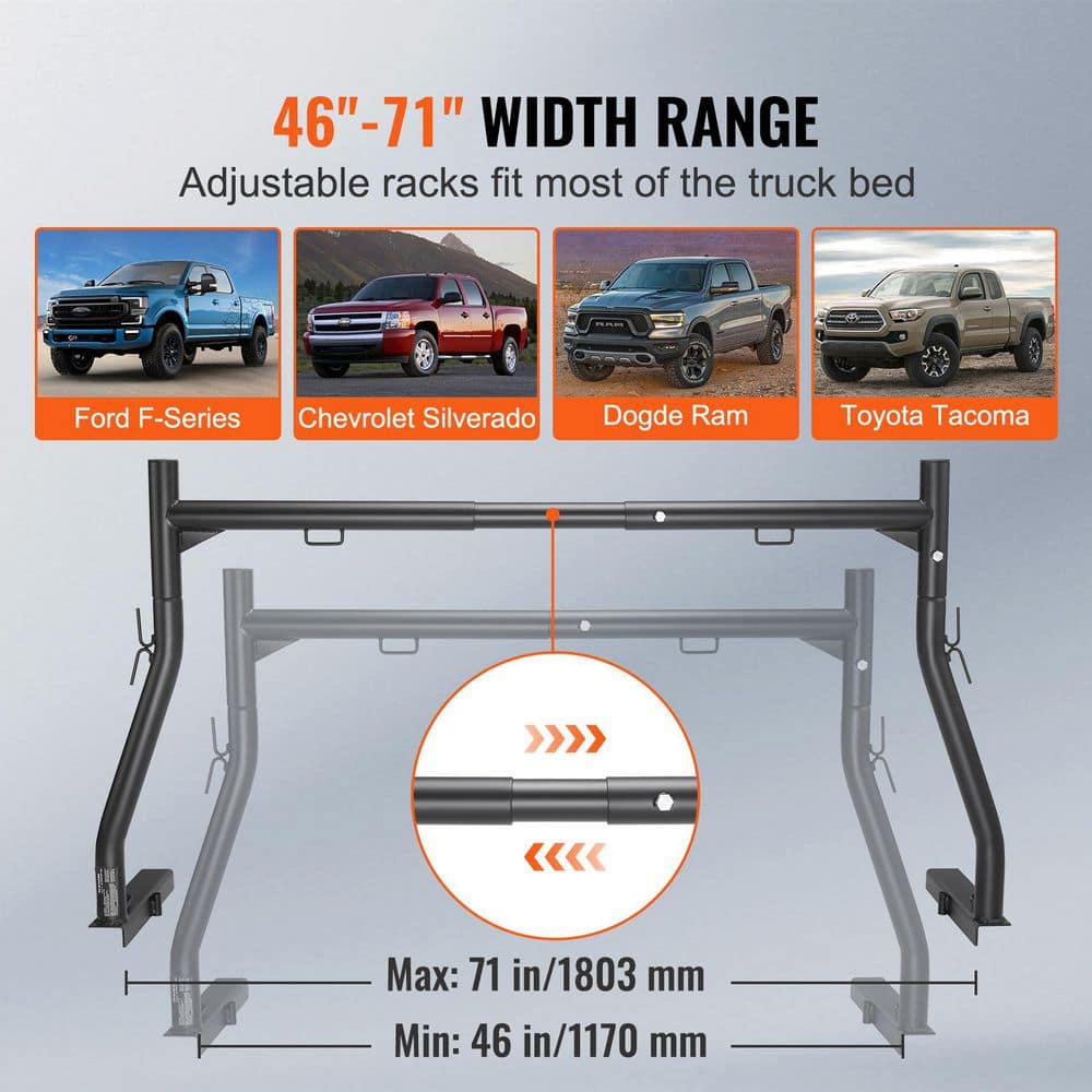 Truck Rack, 46 in.-71 in. Extendable Truck Ladder Rack, 800 lbs. Capacity Steel Ladder Rack for Truck - Hercitys