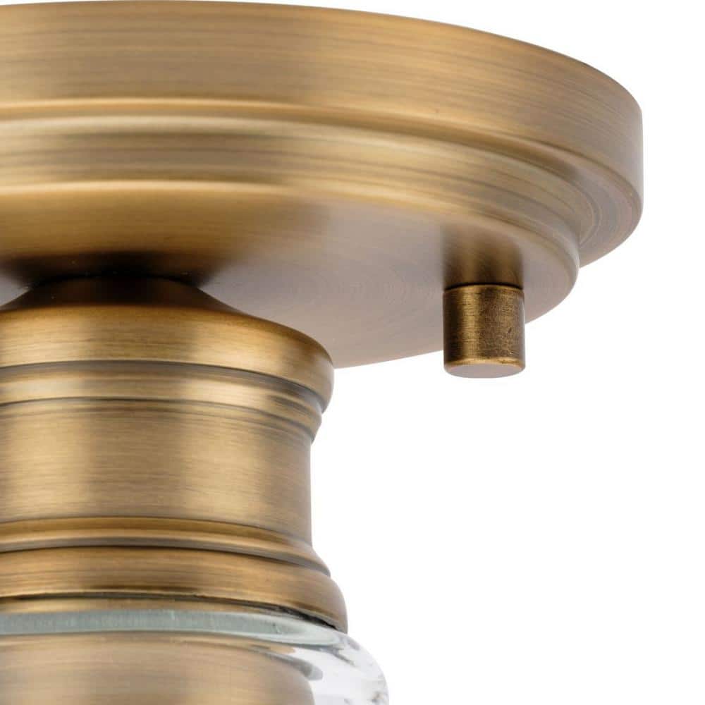 Singleton 7.62 in. 1-Light Vintage Brass Small Semi-Flush Mount Light with Clear Glass Shade - Hercitys