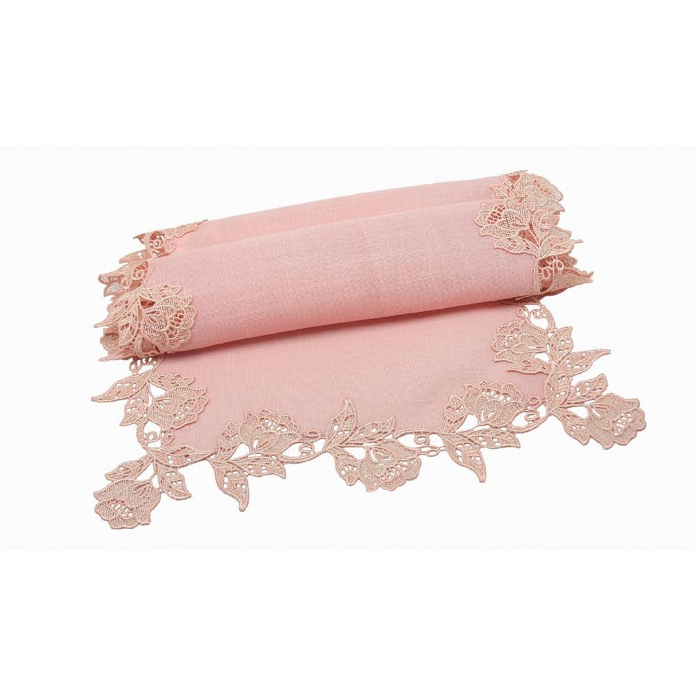 English Rose Lace 16 in. x 72 in. Rose Quartz Trim Table Runner - Hercitys