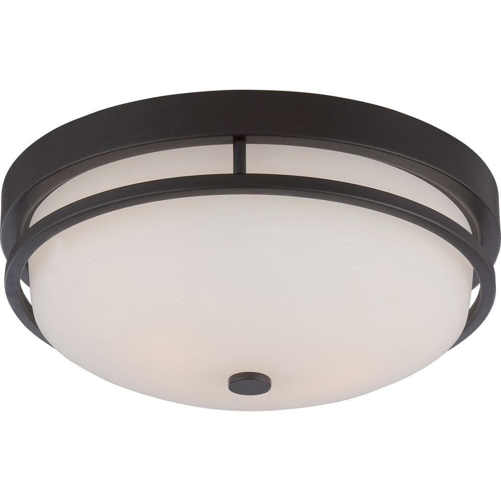 Neval 13 in. 2-Light Sudbury Bronze Transitional Semi-Flush Mount with Satin White Glass Shade and No Bulbs Included - Hercitys