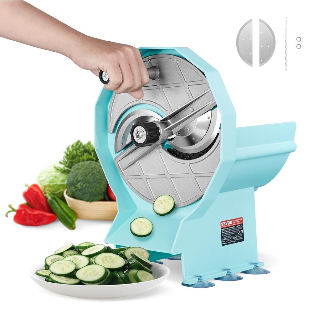 Manual Vegetable Fruit Slicer 0 to 0.5 in. Thickness Adjustable Commercial Double Feed Ports Stainless Steel Blade - Hercitys