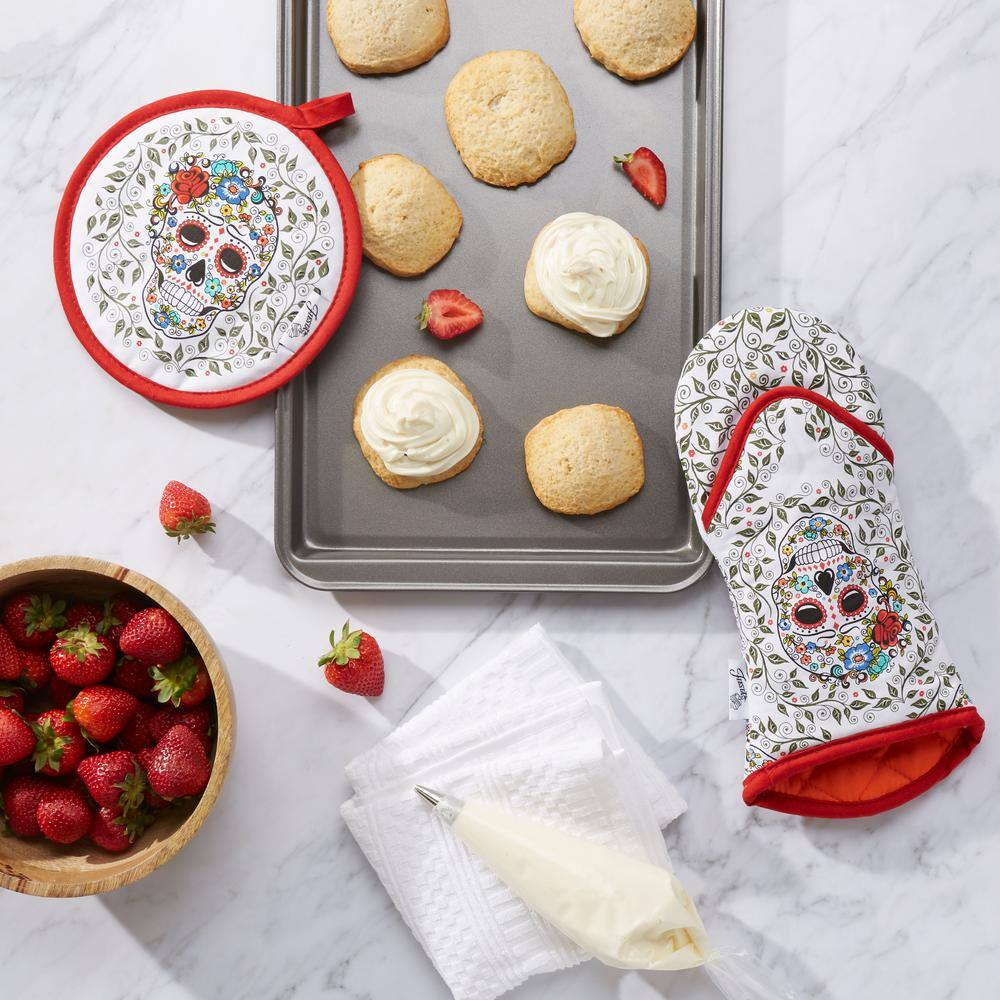 Skull and Vine Cotton Multicolor Oven Mitt and Pot Holder Set (2-Pack) - Hercitys