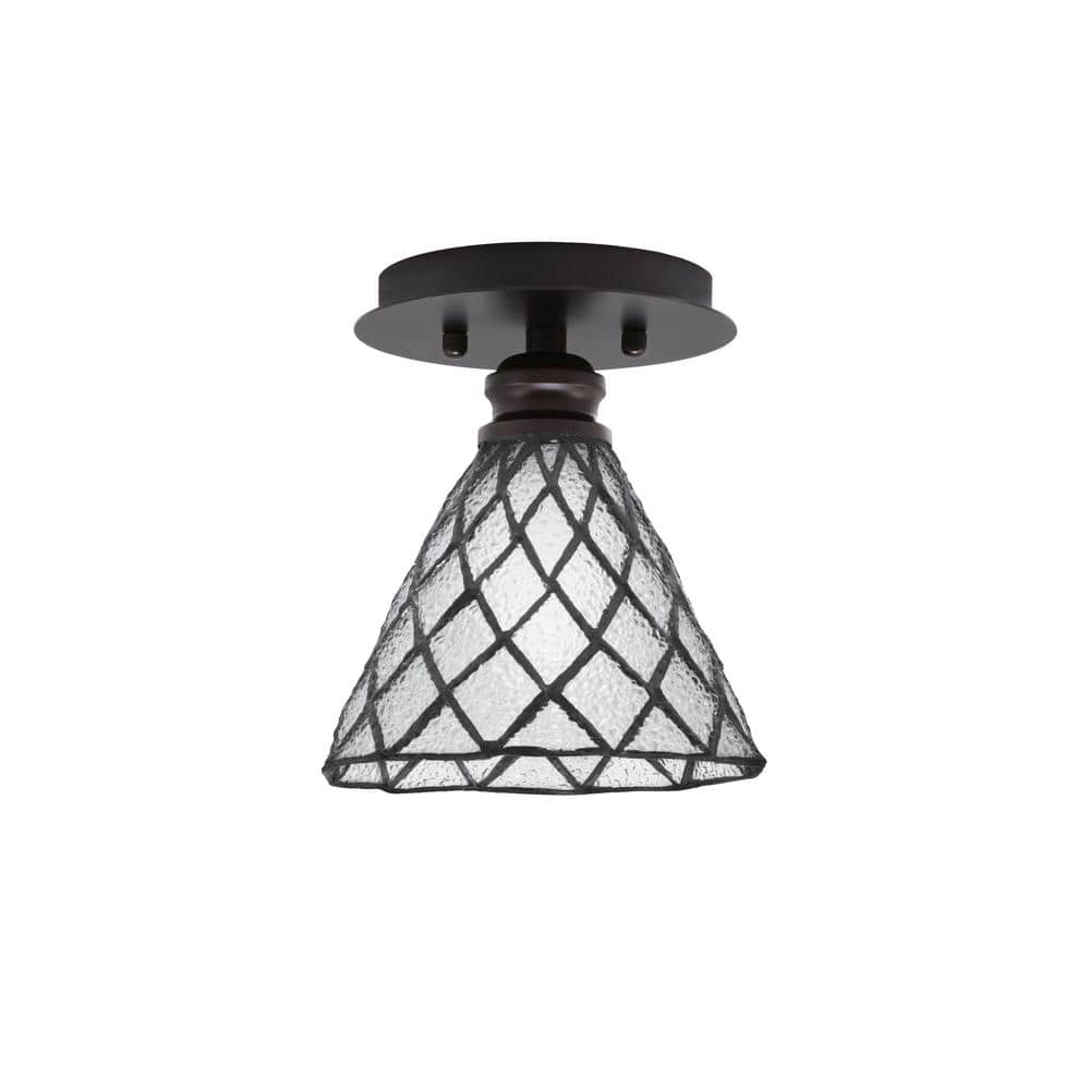 Albany 1-Light 7 in. Espresso Semi-Flush with Diamond Ice Art Glass Shade - Hercitys