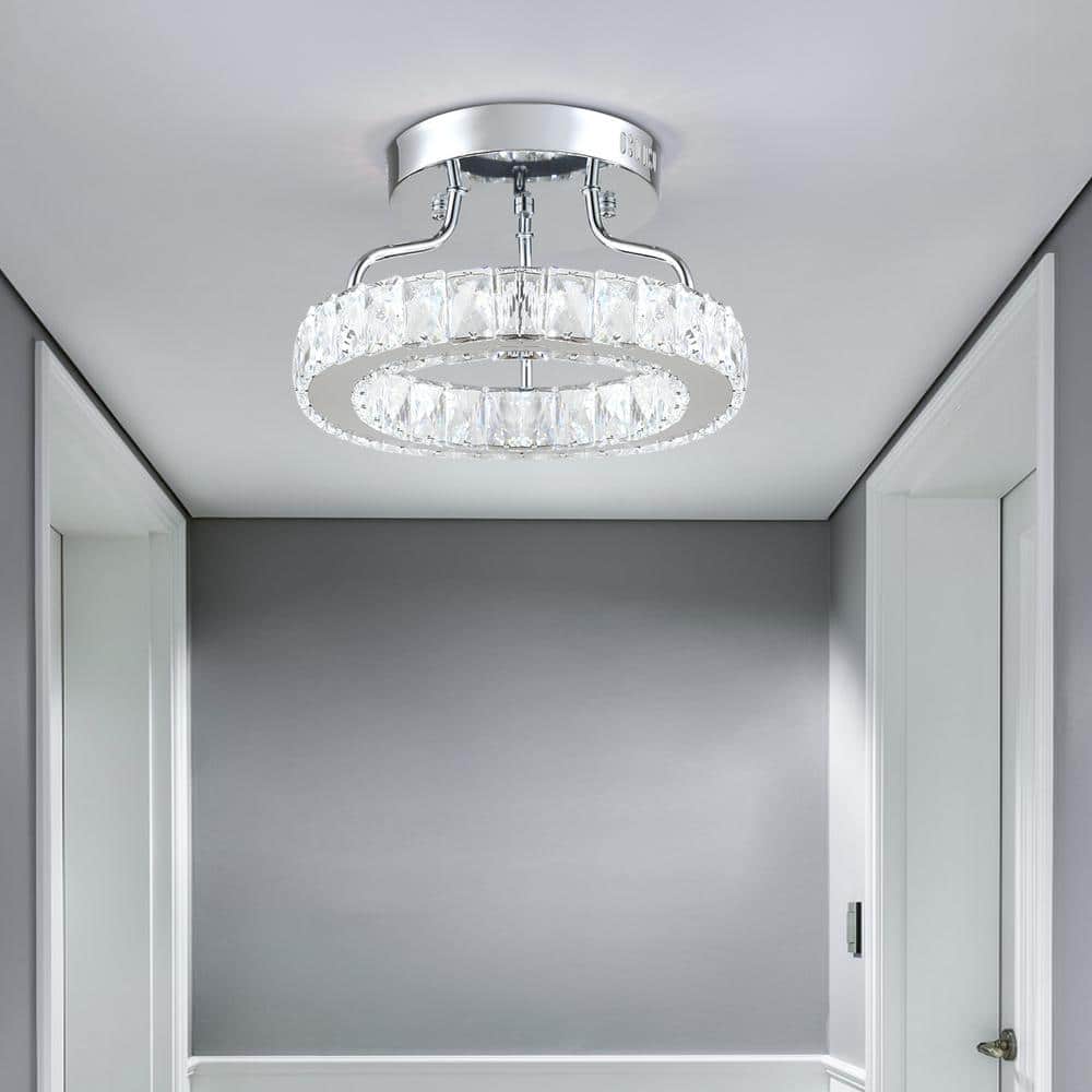 Jefferson 1 – Light Chrome 12.6″ LED Semi Flush Mount Crystal Accents - Hercitys