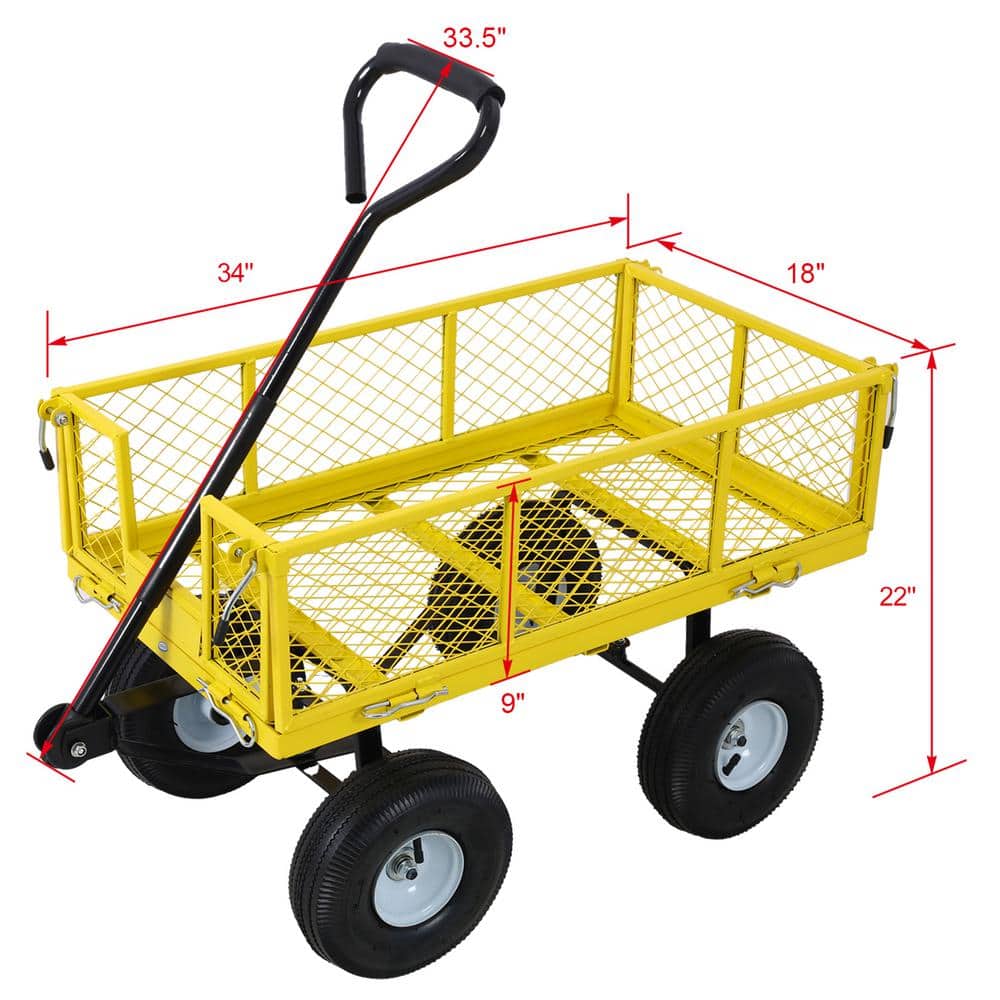 Portable 3 cu. ft. Steel Mesh Removable Sides Metal Garden Cart Yellow - Hercitys