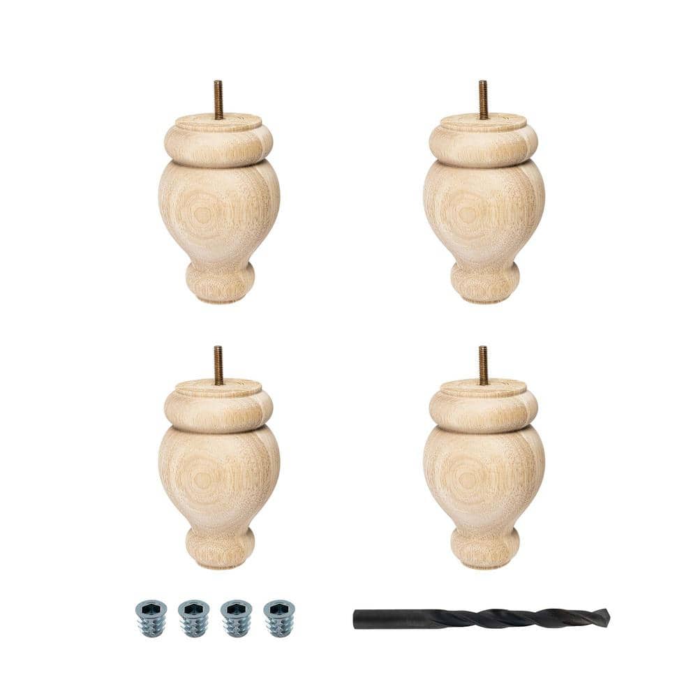 6 in. x 4 in. Stained Cherry Solid Hardwood Round Bun Foot (4-Pack) - Hercitys