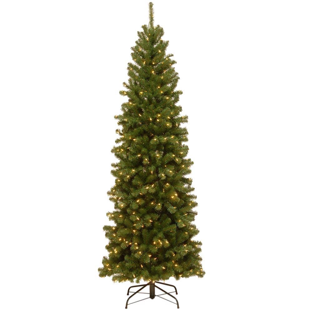 7-1/2 ft. North Valley Spruce Pencil Slim Hinged Artificial Christmas Tree with 400 Clear Lights - Hercitys
