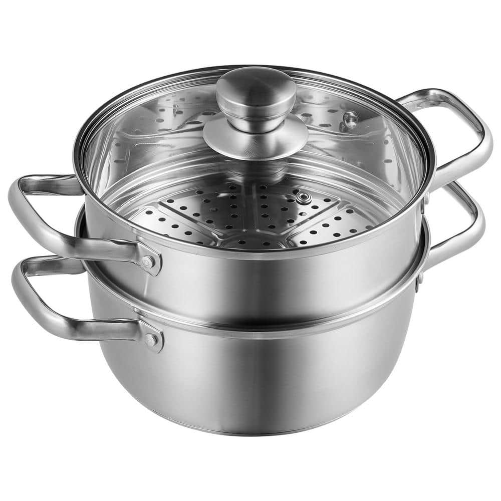 Steamer Pot 8.66 in. Steamer Pot for Cooking with 3 qt. Stock Pot and Vegetable Steamer Stainless Steel Food Steamer - Hercitys