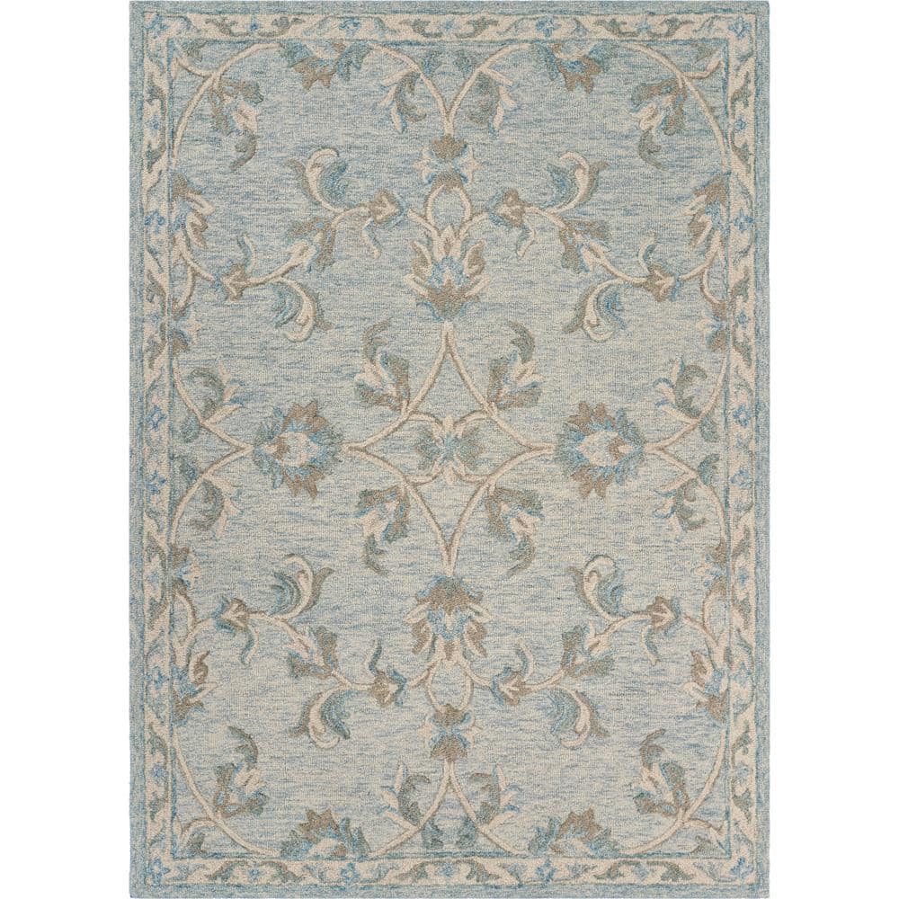 Rory Traditional Baby Blue 5 ft. x 7 ft. Mirroring Floral Bloom Area Rug - Hercitys
