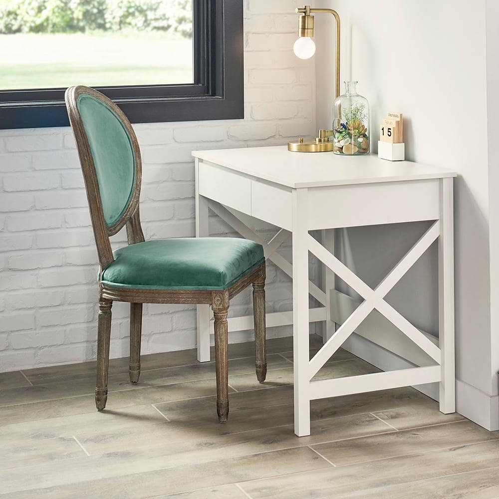 X-Frame 30 in. H x 39.4 in. W x 21.7 in. D Metal Frame Writing and Computer Desk Shelving Unit in White - Hercitys