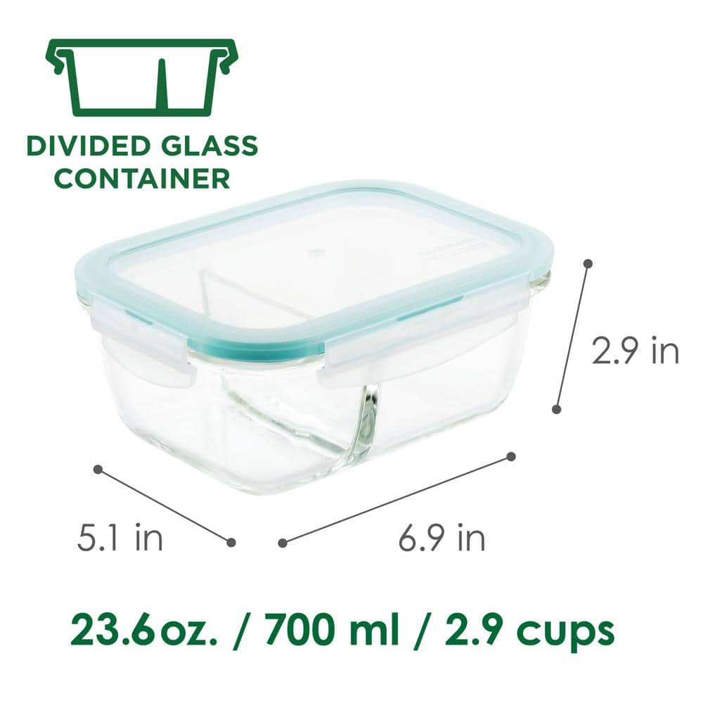 Performance Glass 3-Piece Divided Rectangular Food Storage Containers, 25 oz., Set - Hercitys