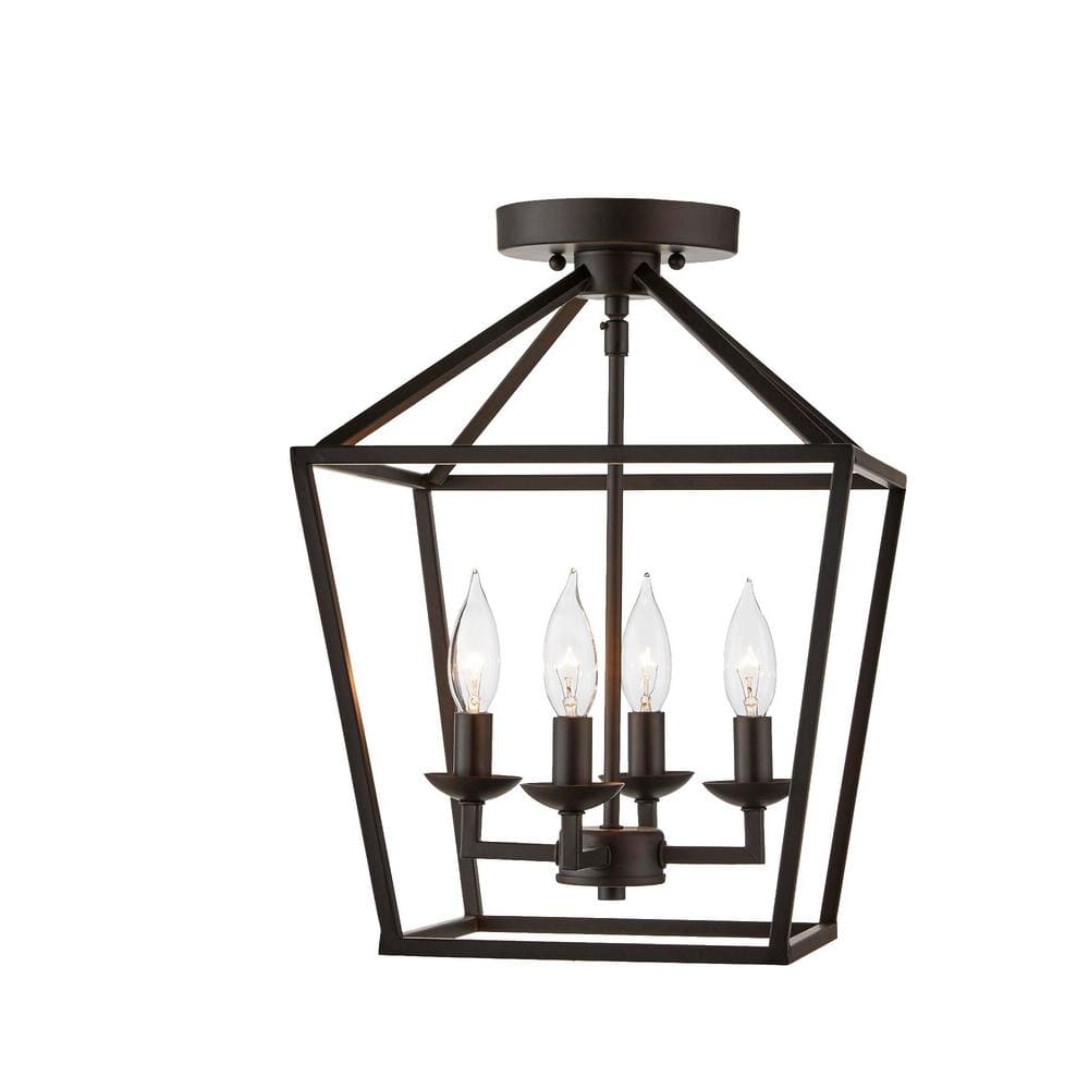Weyburn 16.5 in. 4-Light Bronze Farmhouse Semi-Flush Mount Ceiling Light Fixture with Caged Metal Shade - Hercitys