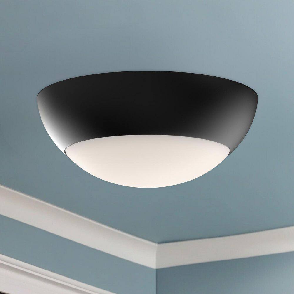 Rubio 11 in. 2 Light 60-Watt Matte Black/Opal Matte Glass Flush Mount - Hercitys