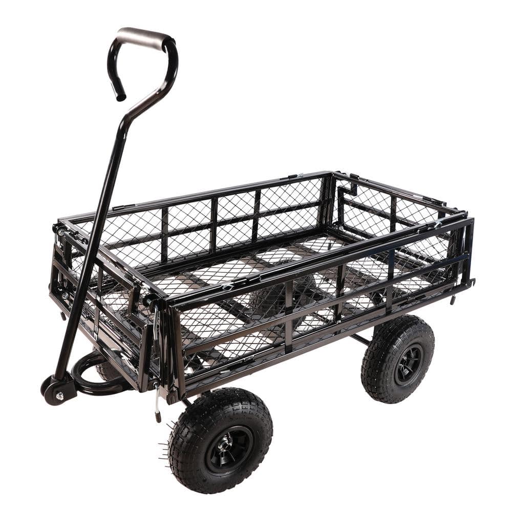 6 cu. ft. Black Metal Double Fence Garden Cart, Weight Capacity 600 lbs. - Hercitys