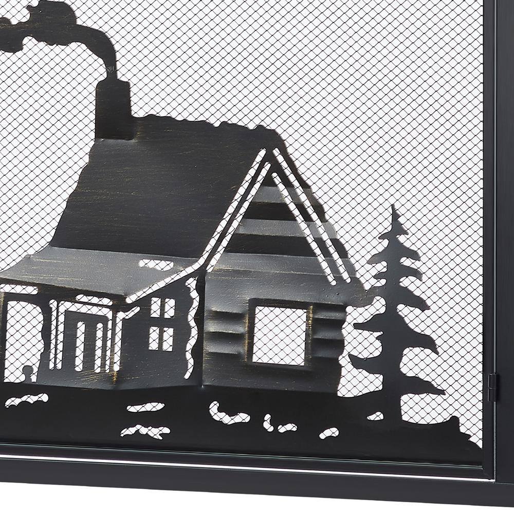 Ravenna Black Iron 1-Panel Fireplace Screen with Decorative Filigree - Hercitys