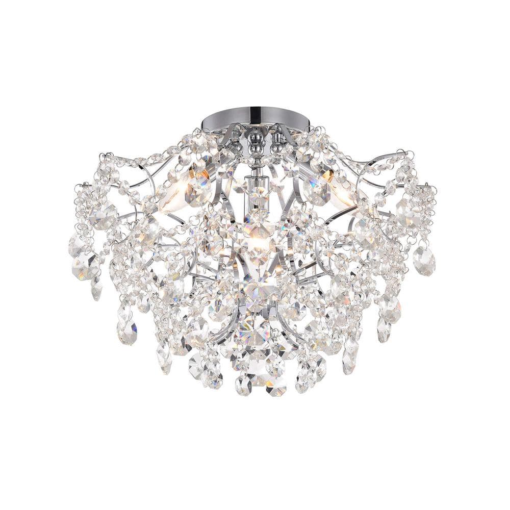 Silvia 15.8 in. Dia Elegant Indoor 3-Light Chrome Crystal Flush Mount - Hercitys