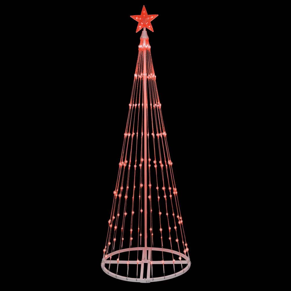 72 in. Christmas Red LED Animated Lightshow Cone Tree with 202 Lights and Star Topper - Hercitys