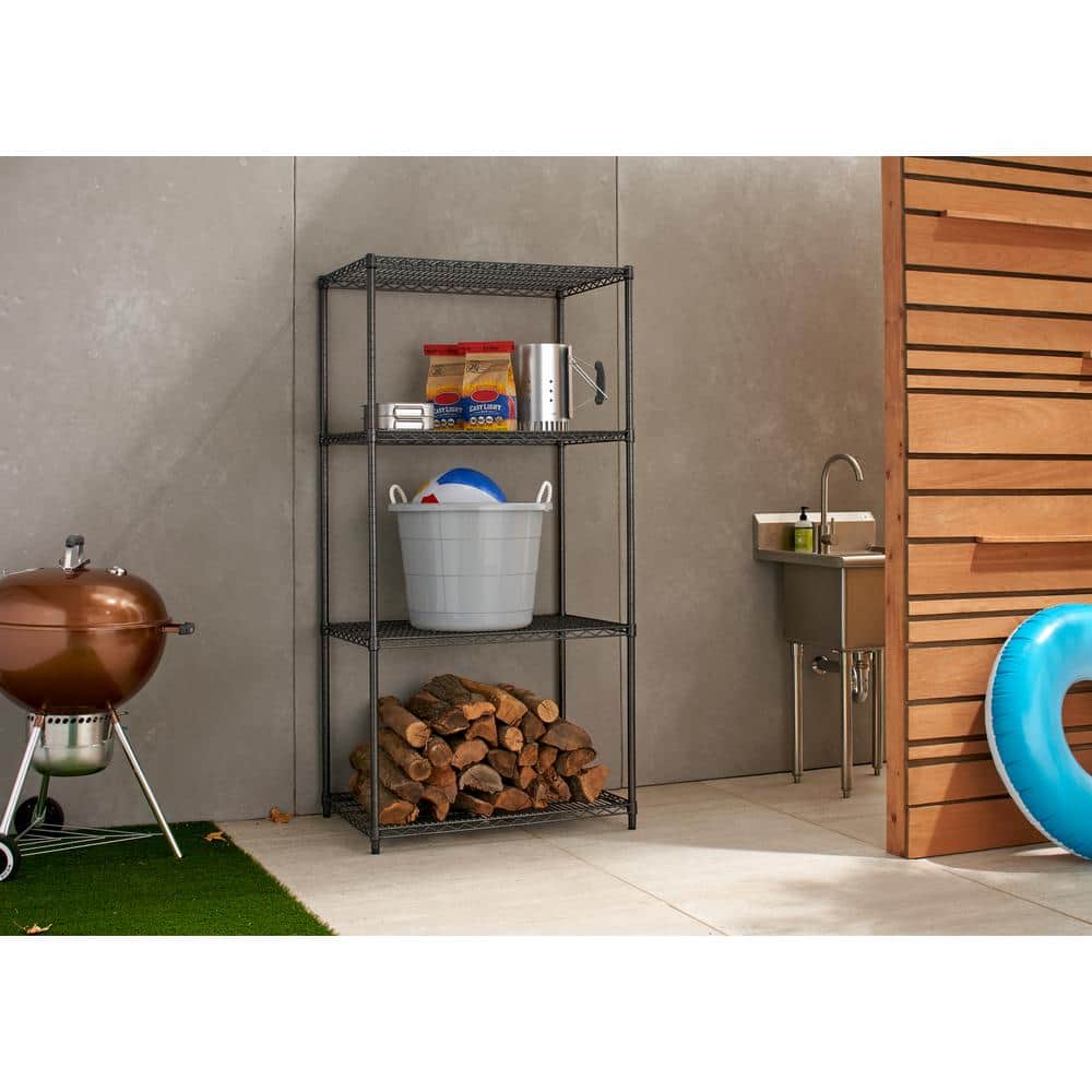 PRO Black Anthracite 4-Tier Steel Wire Garage Storage Shelving Unit (36 in. W x 72 in. H x 24 in. D) - Hercitys