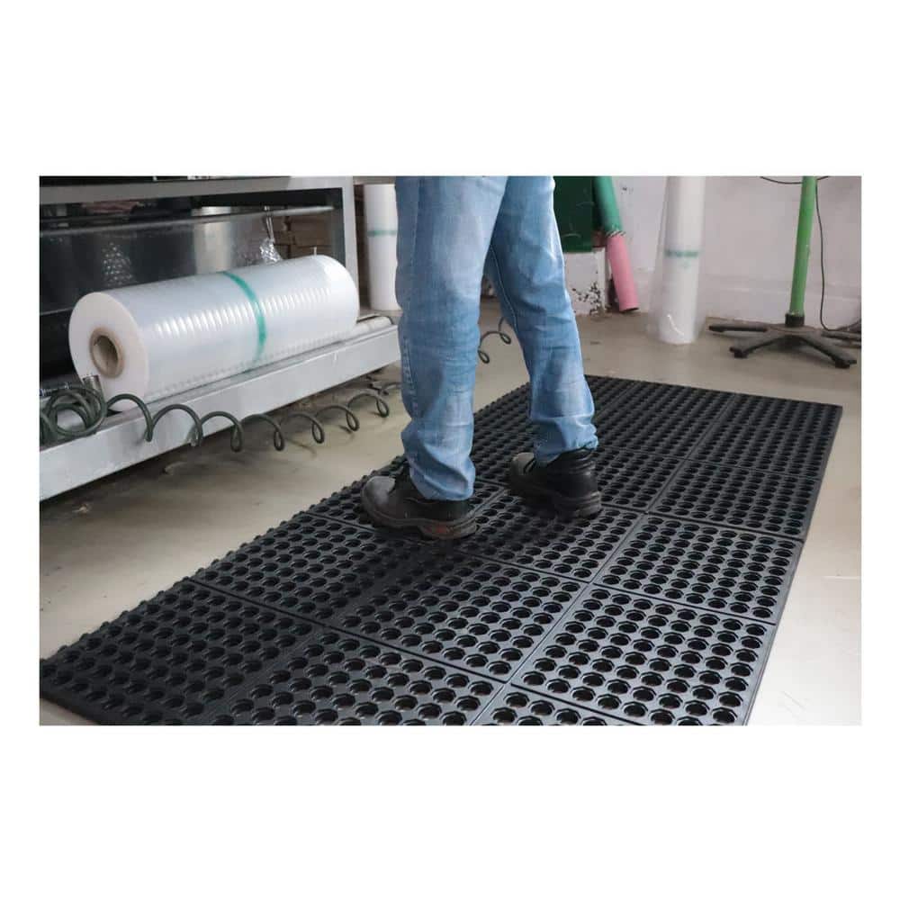Black 36 in. x 36 in. Rubber Anti-Fatigue Indoor Comfort Mat - Hercitys