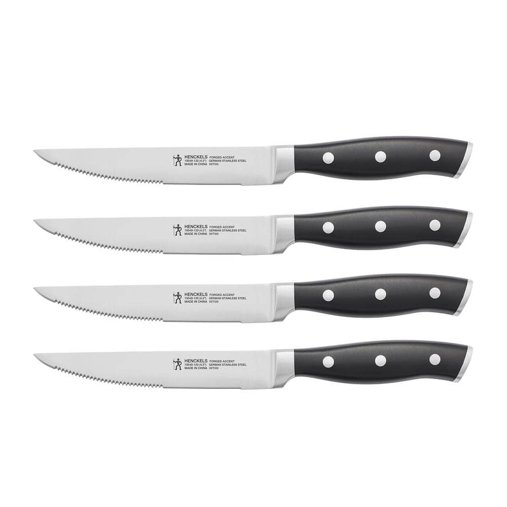 Forged Accent 4.5 in. Stainless Steel Full Tang Serrated Steak Knife Set with Plastic Black Handle (Set of 4) - Hercitys