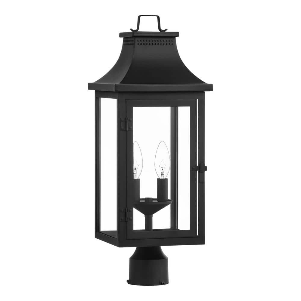 Flaxton 2-Lights 21.5 in. Black Metal Hardwired Weather Resistant Outdoor Post Light with No Bulbs Included - Hercitys