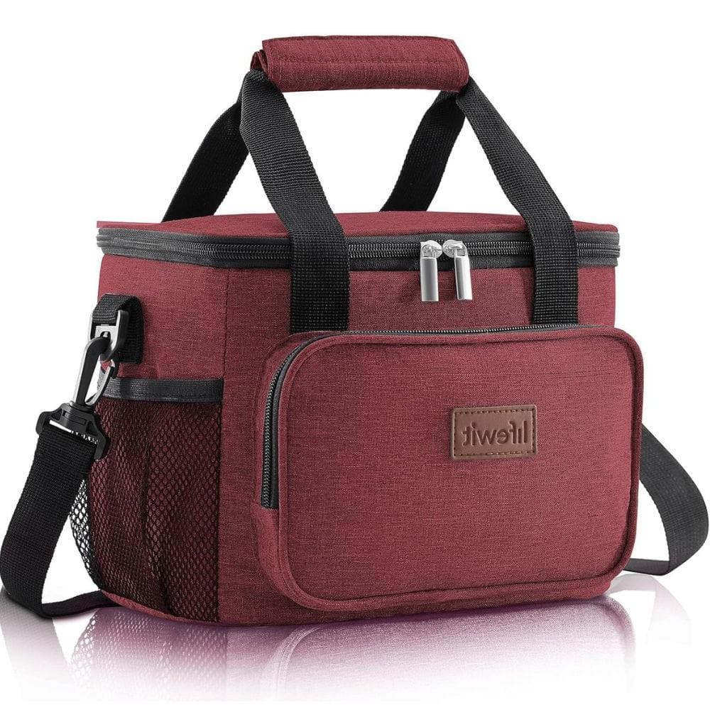 9 Qt. Medium Insulated Lunch Box Soft Cooler Tote Bag for 12 Can in Burgundy - Hercitys