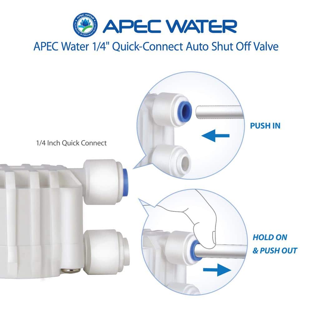 Auto Shut Off Valve with 1/4 in. Quick Connect for Reverse Osmosis Water Filtration System - Hercitys