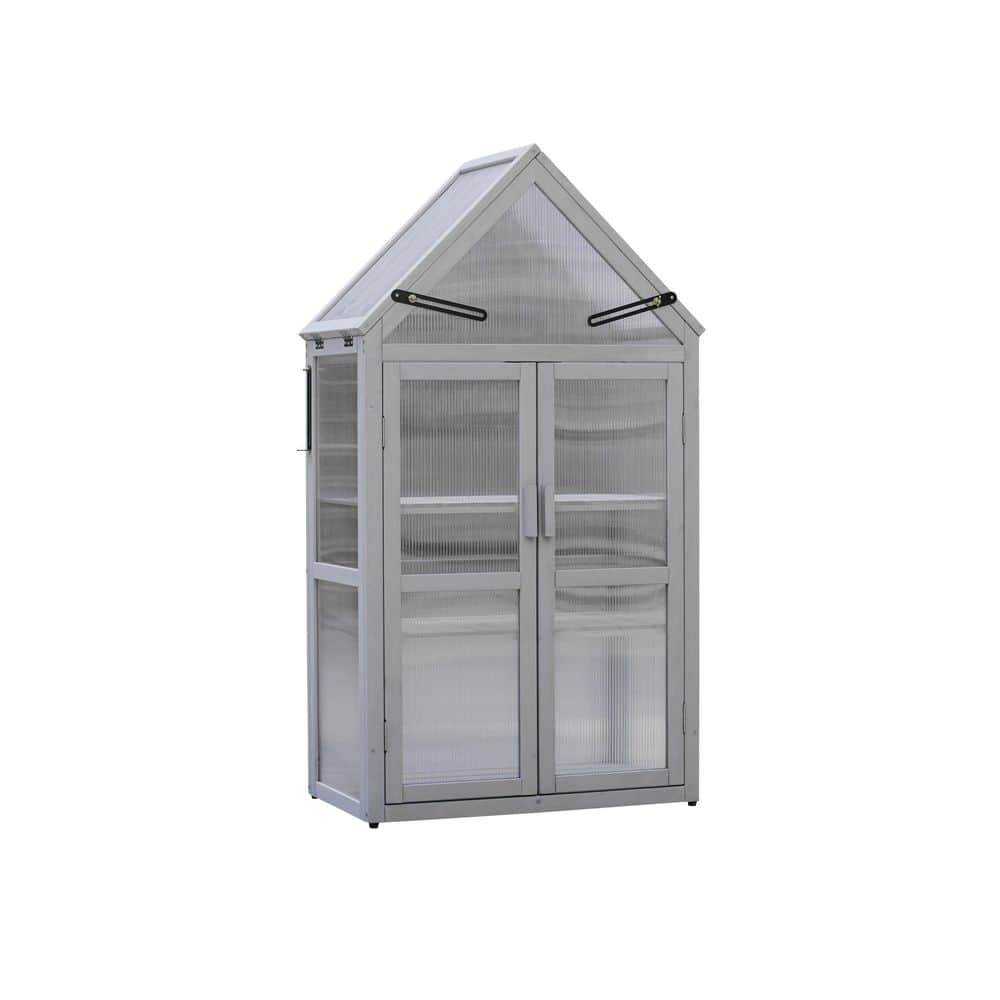 Gray 27.5 in. W x 16.1 in. D x 52.3 in. H Mini Adjustable Greenhouse with Double Doors - Hercitys