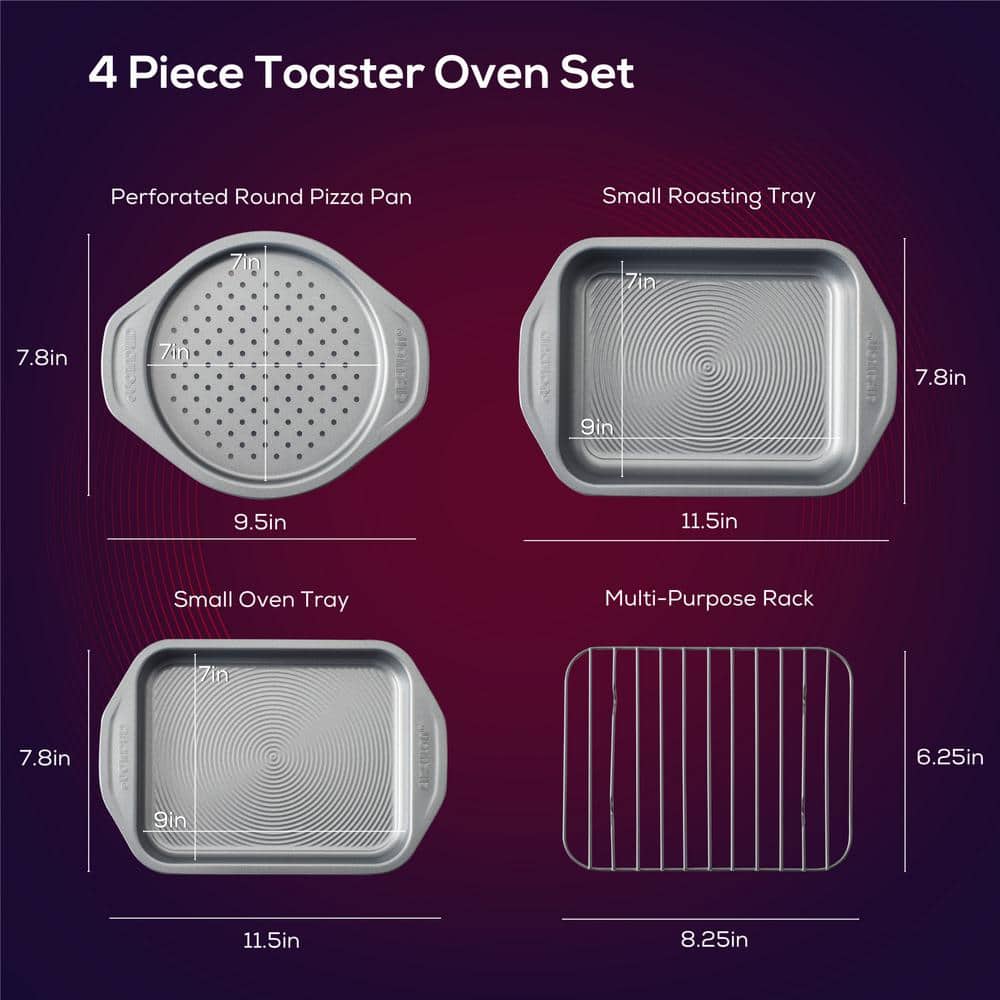 Total Bakeware Nonstick Toaster Oven and Personal Pizza Pan Baking Set, Gray, 4-Piece - Hercitys