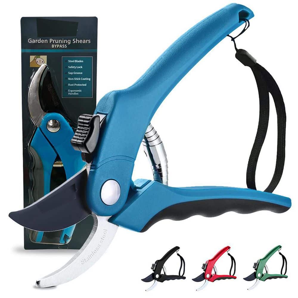 Blue 8 in. Professional Heavy-Duty Bypass Pruning Shears Hand Pruner for Gardening - Hercitys