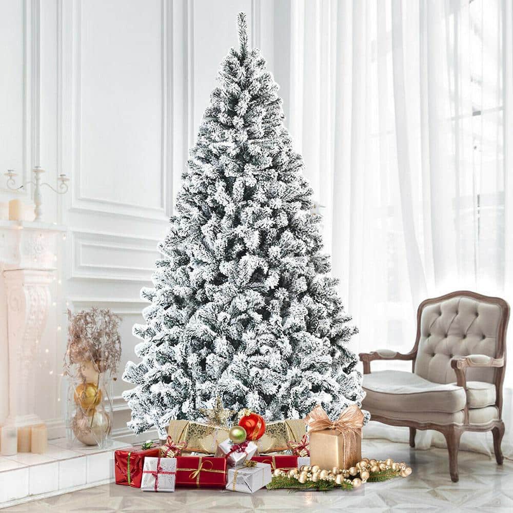 7.5 ft. Unlit Premium Snow Flocked Hinged Artificial Christmas Tree with Metal Stand - Hercitys