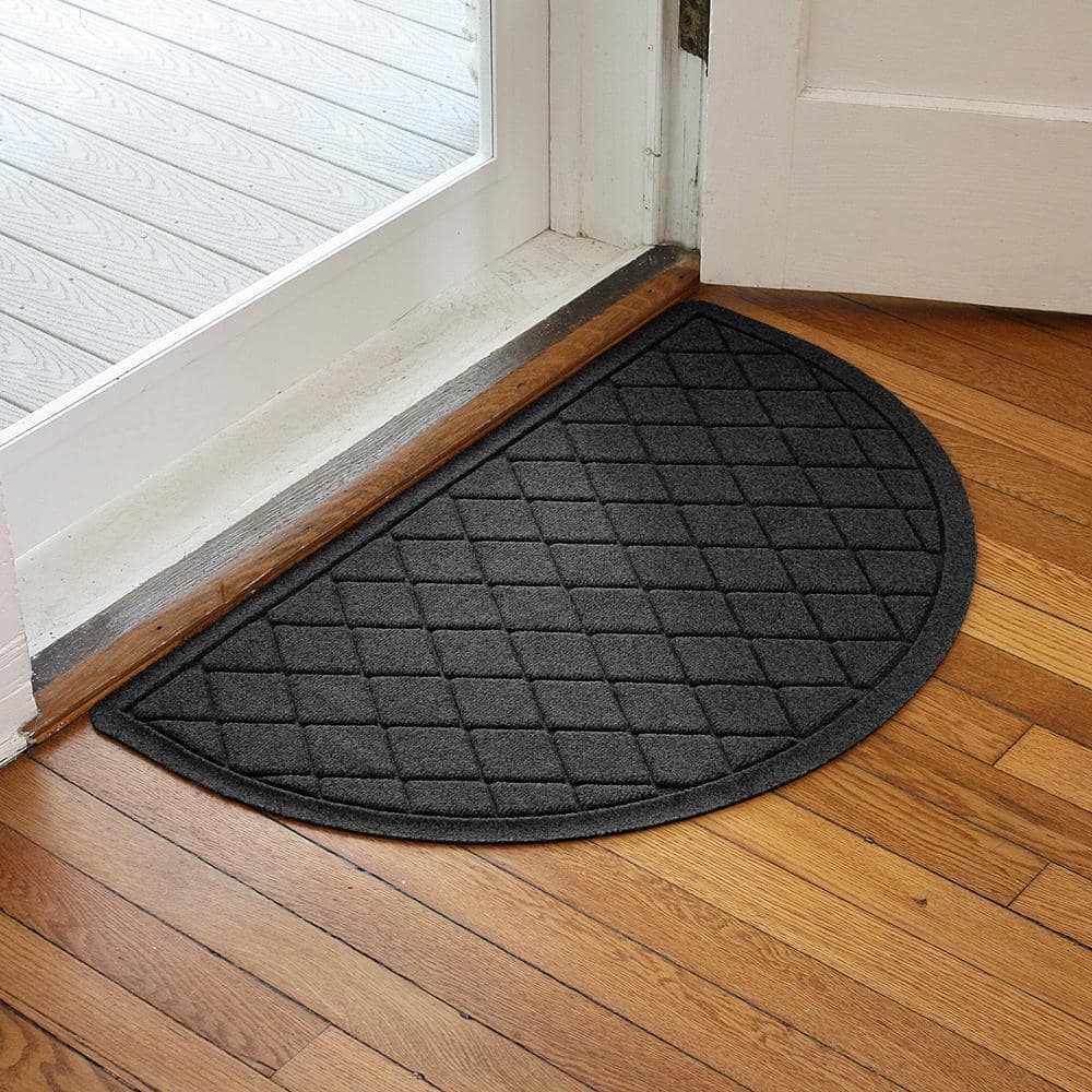 Waterhog Argyle 24 in. x 39 in. Indoor Outdoor PET Polyester Half Round Doormat Charcoal - Hercitys