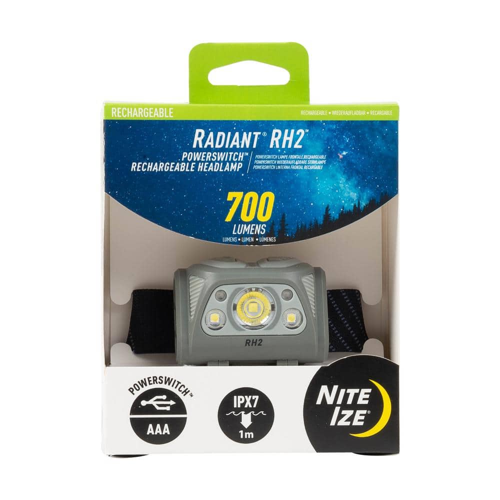 700 Lumens Radiant RH2 PowerSwitch Rechargeable Headlamp – Black/Grey, Dual Power Alkaline USB Battery - Hercitys