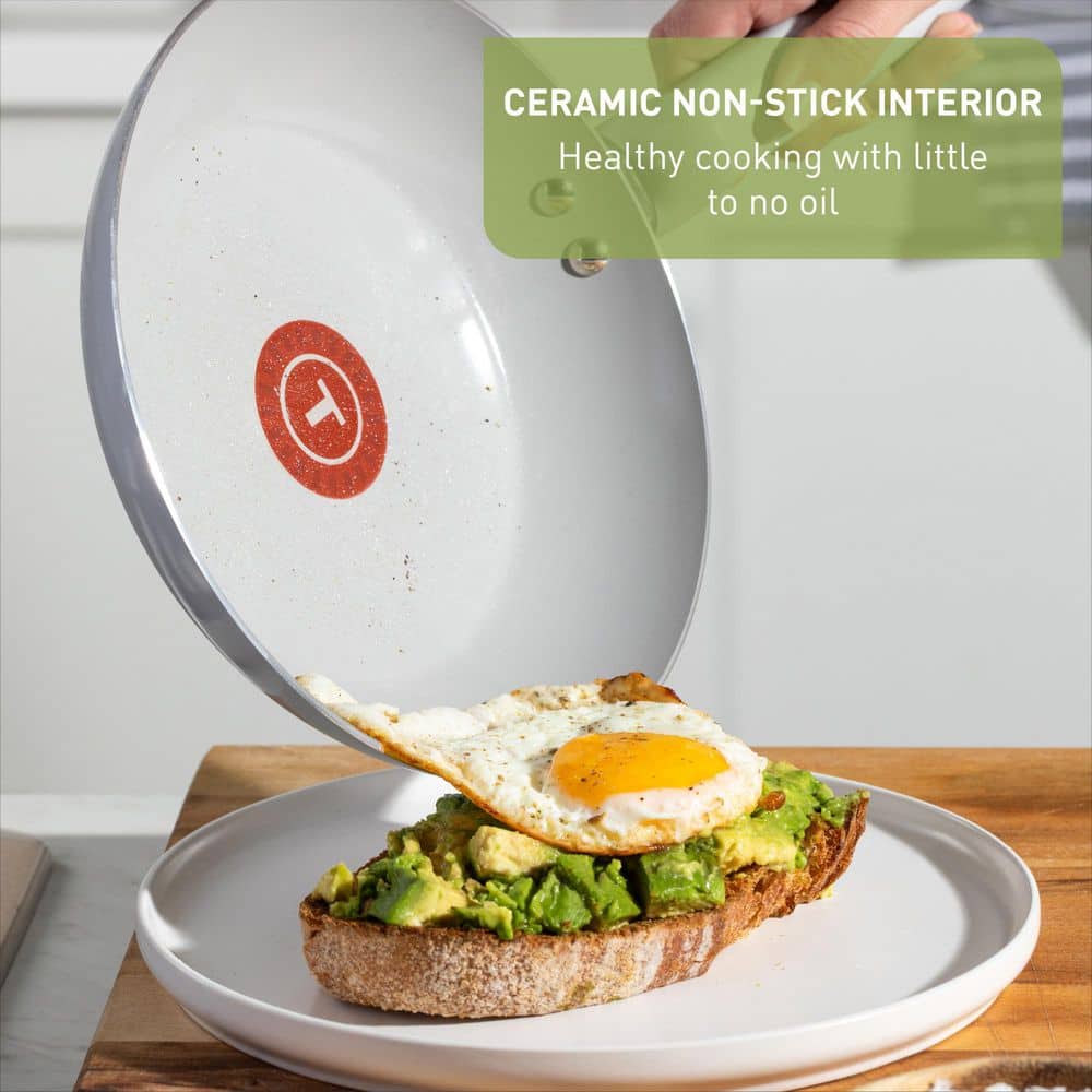 Essentials, Aluminum Ceramic Non-Stick 12 Piece Pots and Pans Cookware Set, Moon Grey - Hercitys