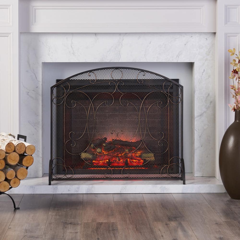Burnell Black Brushed Gold Metal 1-Panel Fireplace Screen - Hercitys