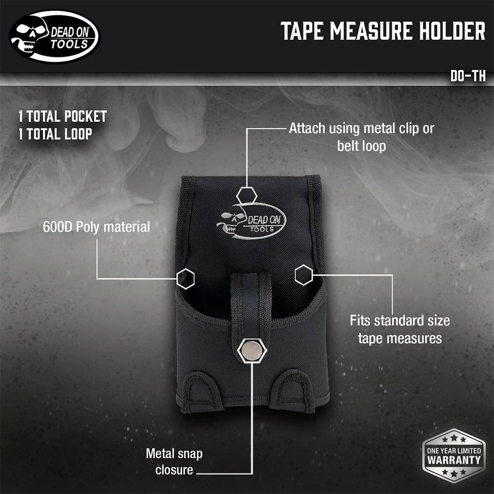 Tape Measure Pouch Holder in Black with Dual Fastening System and Locking Strap with Snap - Hercitys