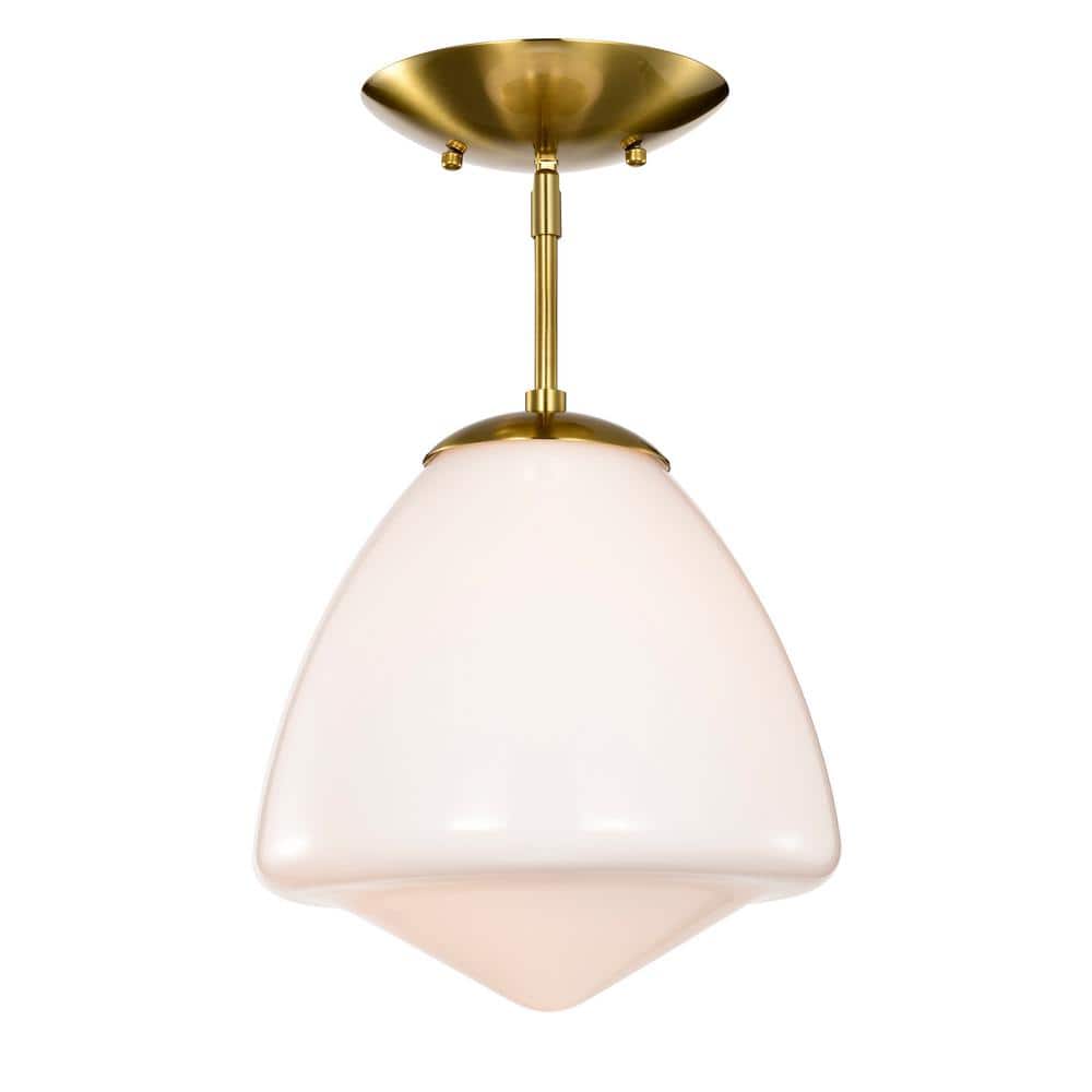 Zylo 11 in. 1-Light Indoor Brass and White Finish Semi-Flush Mount Ceiling Light - Hercitys