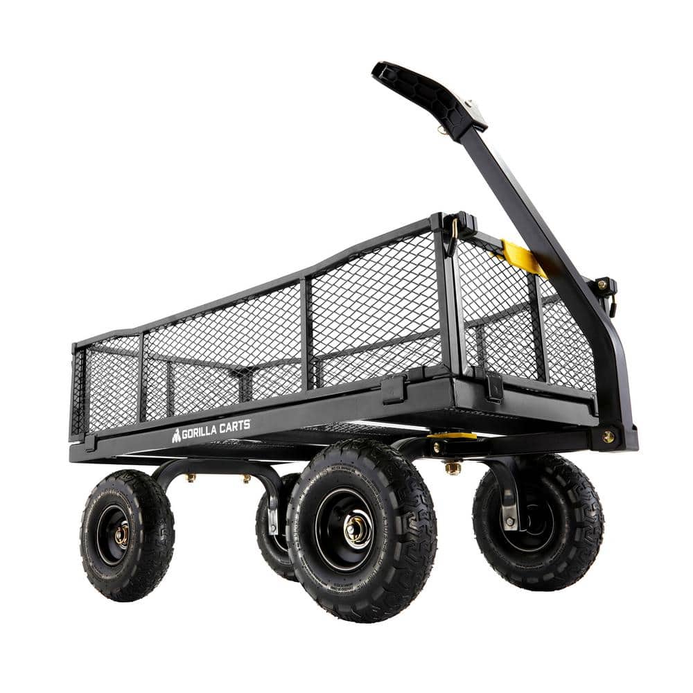900 lb. Heavy-Duty Steel Utility Garden Cart, 4 cu. ft. Capacity, 10 in. Pneumatic Tires, 2-in-1 Pull or Tow Handle - Hercitys
