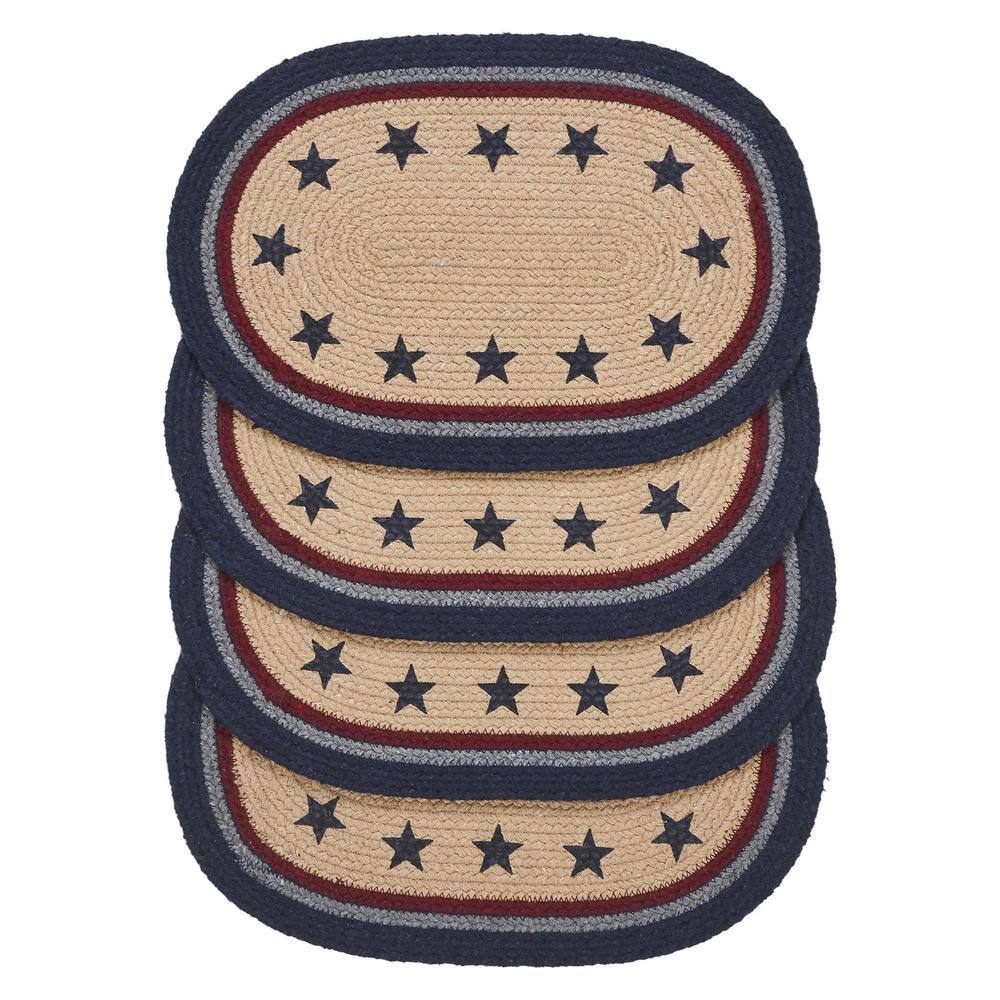 My Country 15 in. W x 10 in. H Multi Cotton Blend Stars Oval Placemat (Set of 4) - Hercitys