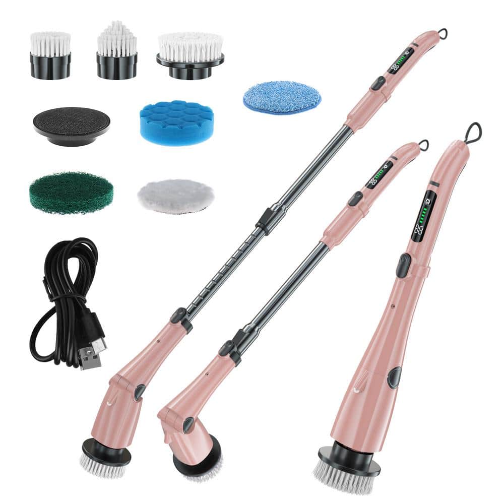 Electric Spin Scrubber, IPX7 Waterproof, 7-Replaceable Brush Heads, Adjustable Extension Handle, 3-Speeds, Sweeper - Hercitys