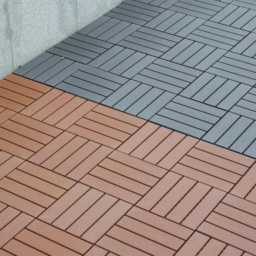 Indoor and Outdoor 1 ft. x 1 ft. Plastic Interlocking Deck Tiles in Dark Gray, Garage Floor Tiles (44 per Case) - Hercitys