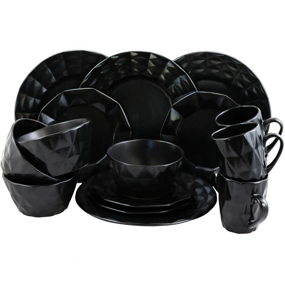 Retro Chic 16-Piece Modern Black Stone Dinnerware Set (Service for 4) - Hercitys