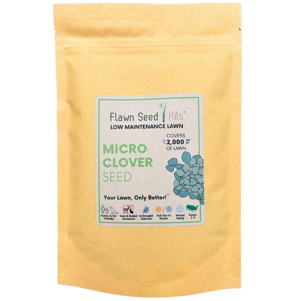 Micro Clover Alternative Grass Seed, Org Coated, Eco-Friendly, Low Growing, Low Mnt, Zip Pouch, Covers Up to 2000 Sq.ft. - Hercitys