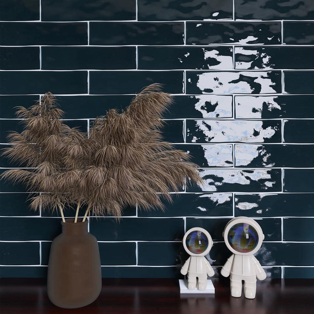 Kezma Petroleo Blue 2.95 in. X 11.81 in. Polished Ceramic Subway Wall Tile (6.35 sq. ft./Case) - Hercitys