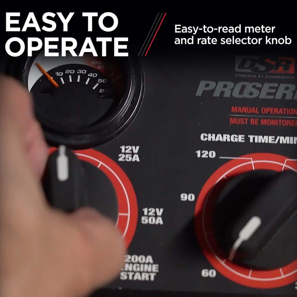 DSR Professional Grade 12 Volt, 225 Amp Manual Wheeled Battery Charger and Jump Starter - Hercitys