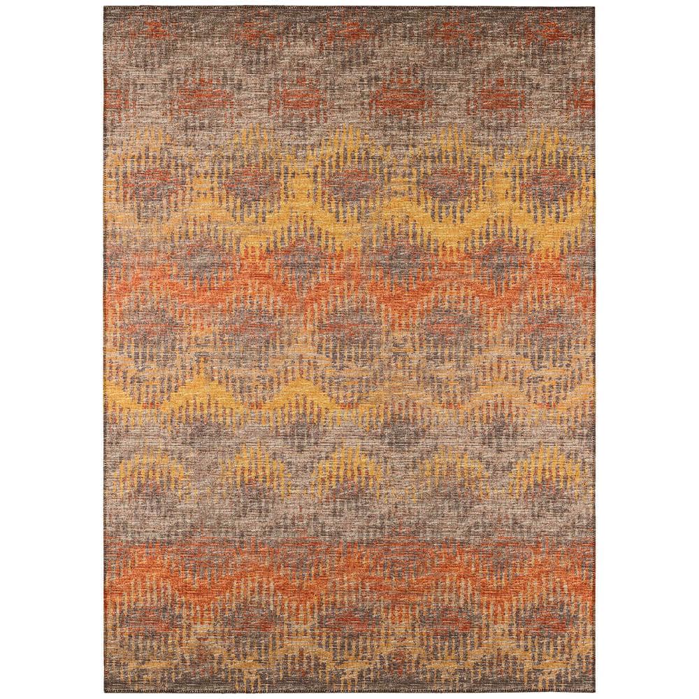 Bravado Orange 5 ft. x 7 ft. 6 in. Geometric Indoor/Outdoor Washable Area Rug - Hercitys