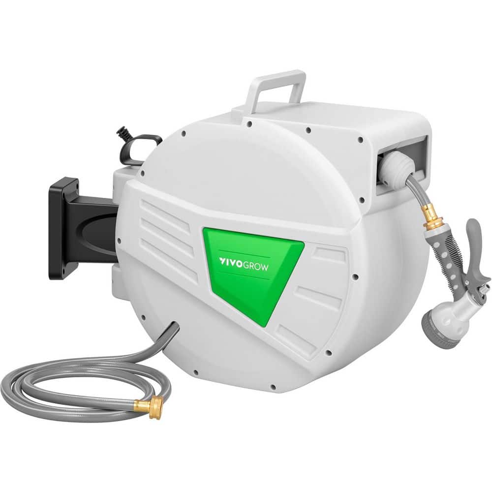 Wall-Mounted 0.5 in. Dia x 65 ft. Retractable Garden Hose Reel with a 9-Pattern Nozzle - Hercitys