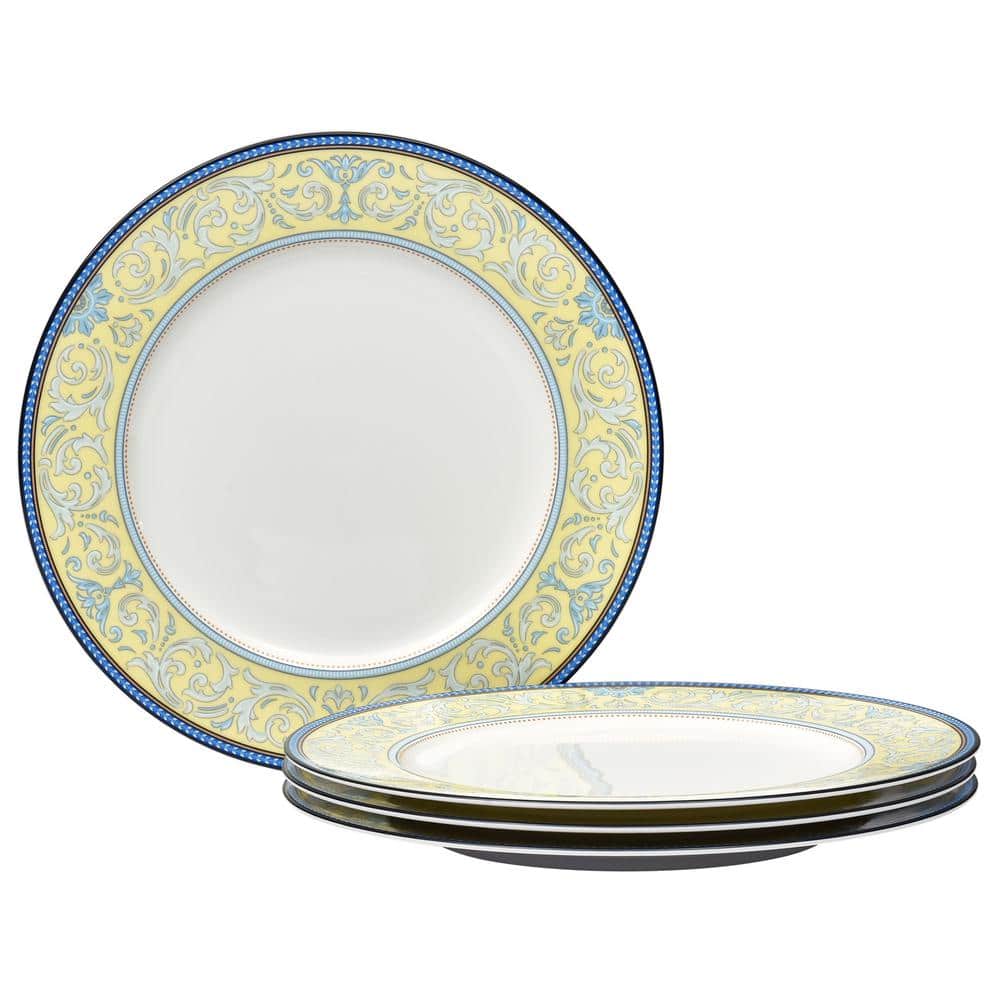 Menorca Palace 10.75 in. (Blue/Yellow) Bone China Dinner Plates, (Set of 4) - Hercitys